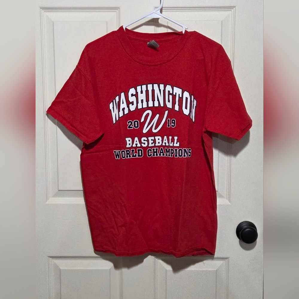 Red and white Washington Nationals World Champions 2019 tee